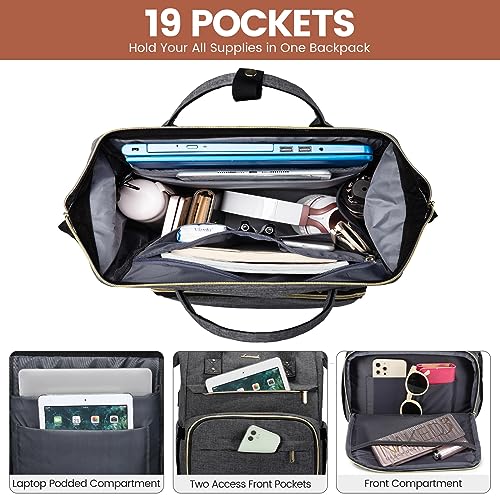 Image of LOVEVOOK Laptop Backpack for Women,17 Inch Professional Womens Travel Backpack Purse Computer Laptop Bag Nurse Teacher Backpack,Waterproof College Work Bags Carry on Back Pack with USB Port,Dark Grey