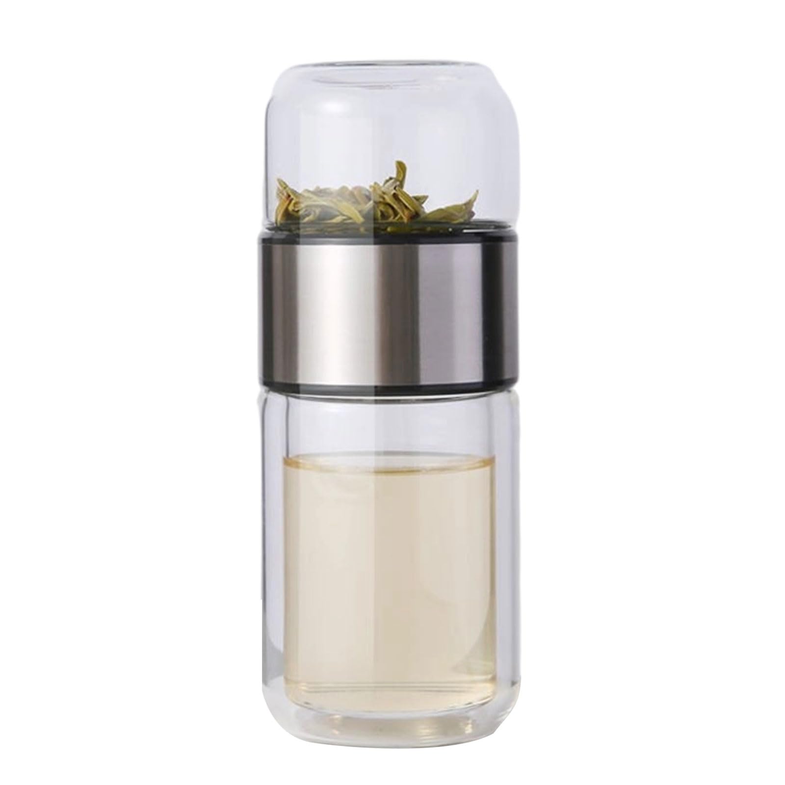 Lerpwige Insulated Teas Infuser Cup With Leakproof Lid Double Wall Borosilicate Glass Bottle For Brewing Glass Mug Gift