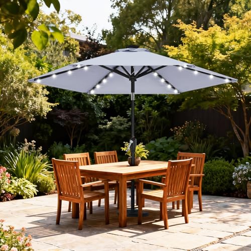 Image of ABCCANOPY Durable Solar Led Patio Umbrellas with 24LED Lights 7.5FT with 6 Sturdy Ribs (Fog Gray)