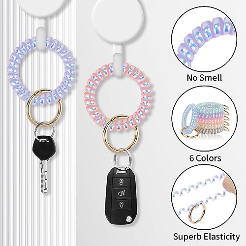 Image of QIUTIMIY 6PCS Wristlet Keychain, Colorful Spiral Coil Hair Tie for Women, Sauna Accessaries Wrist Coil Key Ring Key Holder