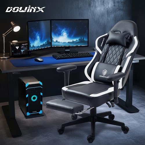 Dowinx Ergonomic Gaming Chair with Footrest, Black and White