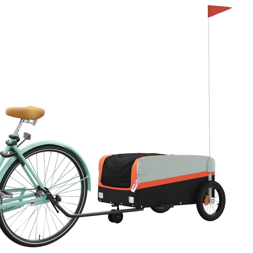 Remolque de bicicleta negro y verde con barra de tracción y bandera de seguridad, plegable, con resorte, para la ciudad, la vida cotidiana, compras, viajes, al aire libre, ciclismo