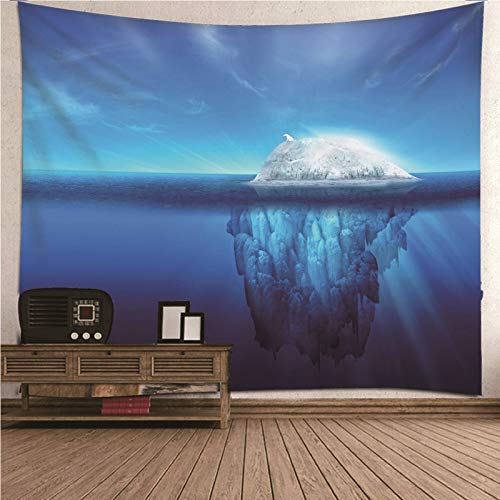 Tapiz de pared con impresión 3D de arrecife marino en poliéster lavable azul