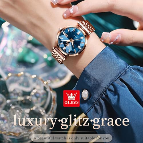 Image of OLEVS Women's Analog Watch Quartz Rose Gold Stainless Steel Strap Fashion Luxury Business Circular Calendar Simulated