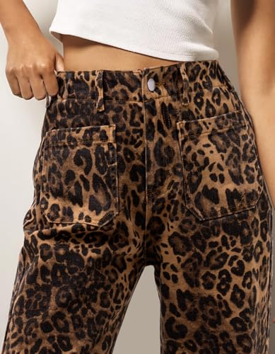 Kedera Women's Leopard Printed Straight Jeans Front Pocket Straight Jeans Casual Boyfriend Ankle Denim Pants4