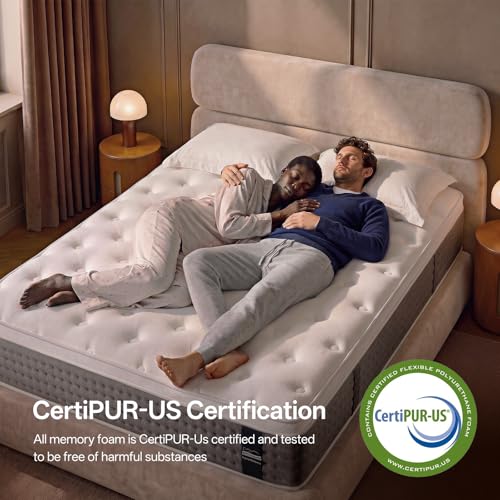 Image of Queen Mattress, 12 Inch Cooling Hybrid, Gel Memory Foam with Pocket Coils, Medium Firm, Motion Isolation, Pressure Relief, CertiPUR-US Mattress
