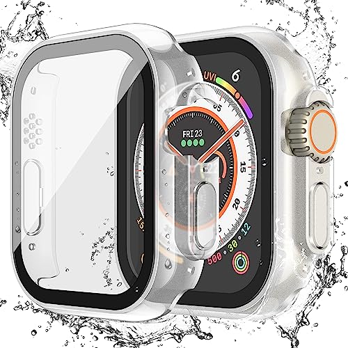 Image of Misxi [2 Pack] Waterproof Case with Button Designed for 49mm Apple Watch Ultra 3 (2025) / Ultra 2 / Ultra, Protective PC Cover with Tempered Glass Screen Protector for iWatch, Matte Transparent