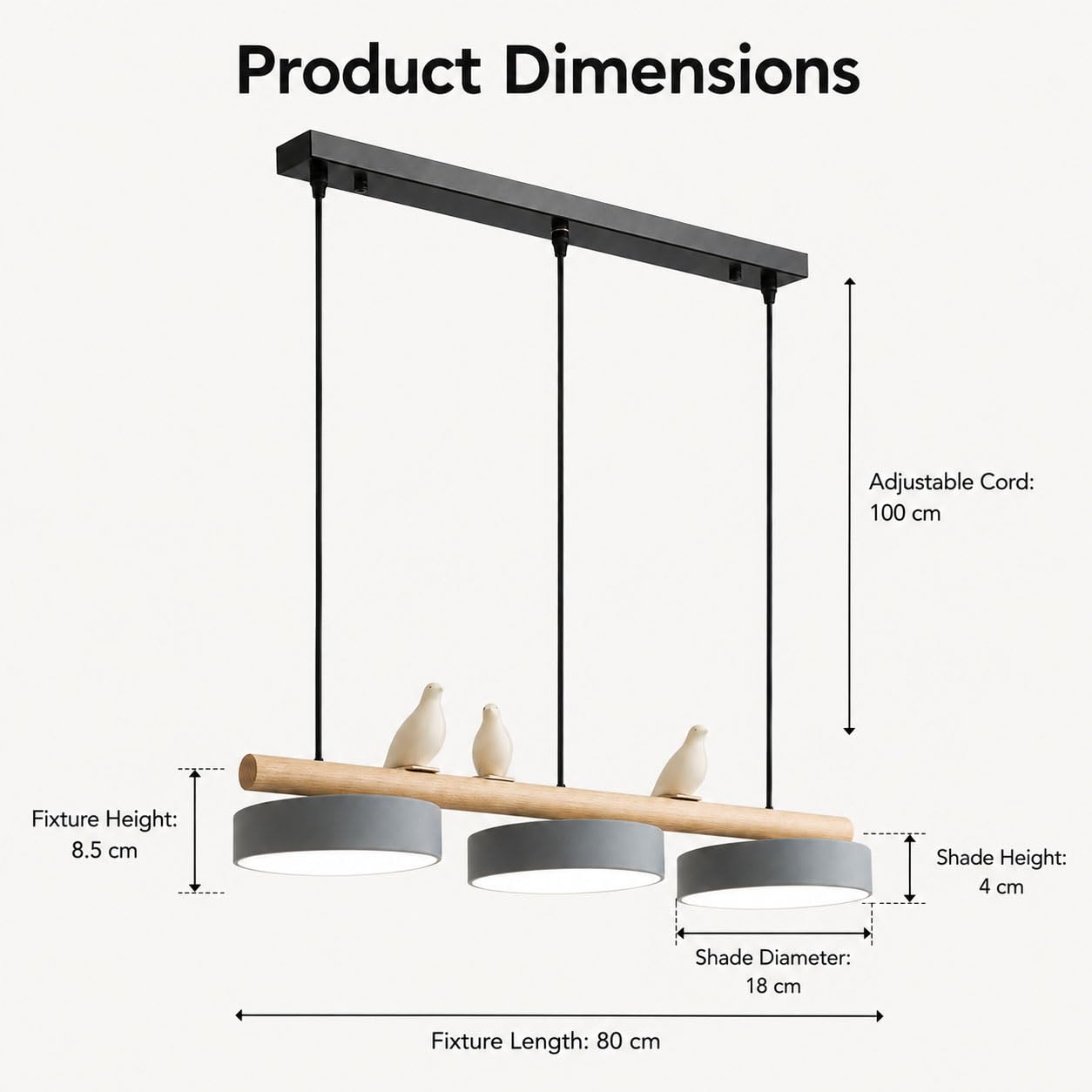 Lampadario Cucina Moderno LED 36W, Legno, Sala da Pranzo | LED 36W, 3000K/4000K/6500K, Cavo Regolabile 1 m, Ferro Legno Resina, Decoro Uccello, per Cucina e Sala da Pranzo