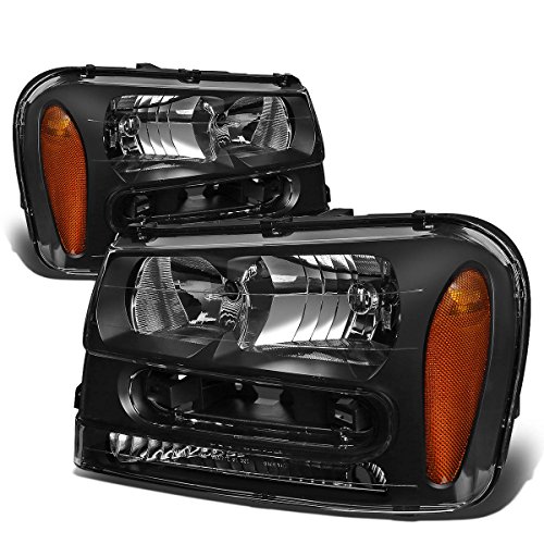 Auto Dynasty Headlights Assembly Compatible with 2002-2009 Chevy Trailblazer/Trailblazer EXT Pair of Halogen Headlamps Replacement Fits Full Length Grill Bar Model Black Housing Amber Corner