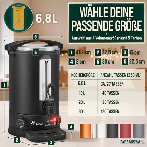 Foto von TRESKO® Glühweinkocher 6,8L/1500W Einkochautomat mit Zapfhahn & Thermostat