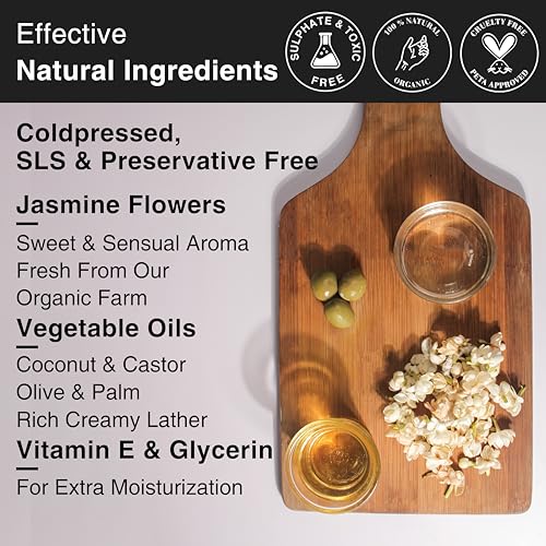 Image of Soulflower Jasmine Handmade Soap | 100% Pure, Natural & Cold processed with Essential Oils, Exotic Herbs & Aroma, 150g