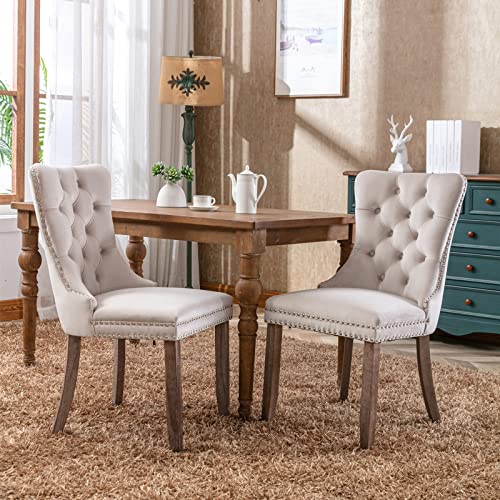LZ LEISURE ZONE Dining Chairs 2-Pcs Set, High-end Velvet Upholstered Accent Chairs Button Tufted Dining Chairs with Back Ring Pull and Nailhead Trim, Seat Height 20