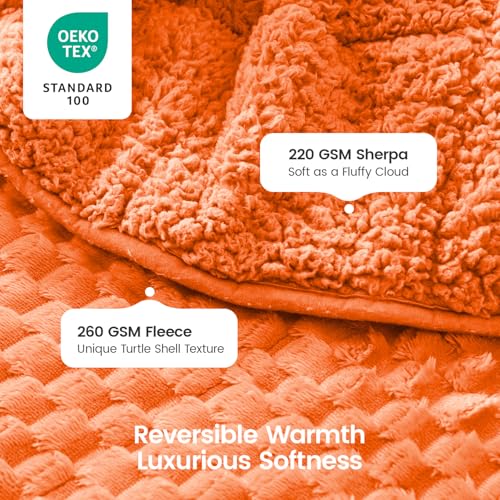 Image of Super Fuzzy Soft Fleece Sherpa Weighted Blanket 15 lbs for Adults, 3D Imitation Turtle Shell Luxury Weighted Throw for Better Sleep, Dual Sided Cozy Heavy Blankets for Couch Bed, Orange, 60 inch x 80 inch