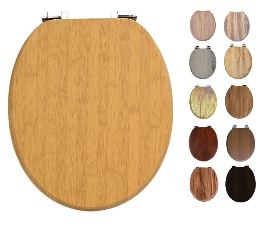 Bamboo MDF Soft Close Toilet Seat, Wood, Oval, 375mm x 435mm, 3.5kg, Bottom Fixing โ image 1