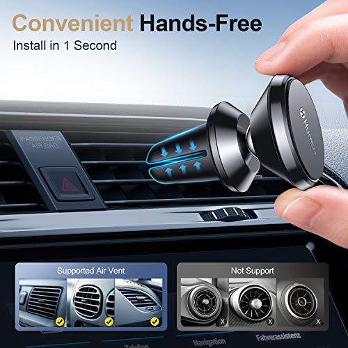 Humixx [8*Powerful Magnets] Phone Holder For Car Air Vent [Durable ＆ Sturdy] Magnetic Phone Holder Mount For Car 360° Rotation Car Vent Clip Fit For Iphone Samsung ＆ All Phones, Black #TOP3