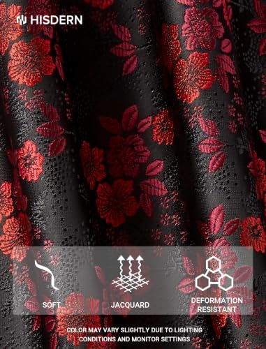 Image of HISDERN Extra Long Ties for Men Classic Floral Tie and Pocket Square Elegant Silk Necktie Handkerchief Set Wedding Party