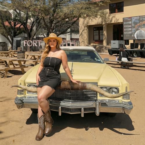 Image of SheSole Women's Wide Calf Cowboy Boots Square Toe Plus Size Cowgirl Boots Western Style Comfortable Low Heel