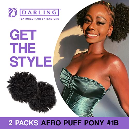 Darling Afro Puff Ponytail 1X Hair Extensions (1 Pack, 1X Per Pack), Natural Soft Texture, Drawstring Short Synthetic For Natural Hair, Clip On Kinky Curly Bun, 1B #TOP2