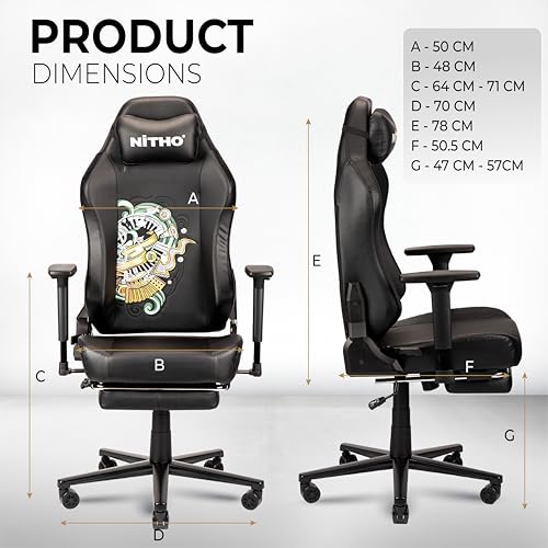 Image of NiTHO FORGE 2 Gaming Office Chair | Ergonomic Computer Desk Chair with 3D Adjustable Armrests, Retractable Footrest, Head Pillow, Class 4 Gas Lift, Swivel Office Chair for Gaming or Study, Black