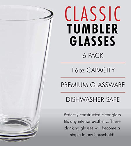 Kitchen Lux Pint Beer Glasses Set Of 6 – 16 Oz Tall Clear Drinking Glasses And All Purpose Tumblers thumb #2