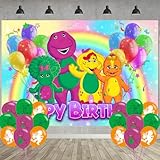 𝓑𝓪𝓻𝓷𝓮𝔂 Birthday Party Decoration,Friends Party Photo Background 5 x 3 FT and 18 Pcs Balloon,𝓑𝓪𝓻𝓷𝓮𝔂 Merch Party Backdrop Supplies