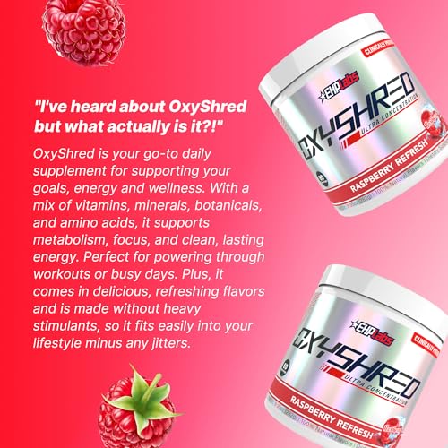 Image of EHP Labs OxyShred Pre Workout Powder - Preworkout Powder with L Glutamine & Acetyl L Carnitine, Energy Boost Drink - Raspberry Refresh, 60 Servings