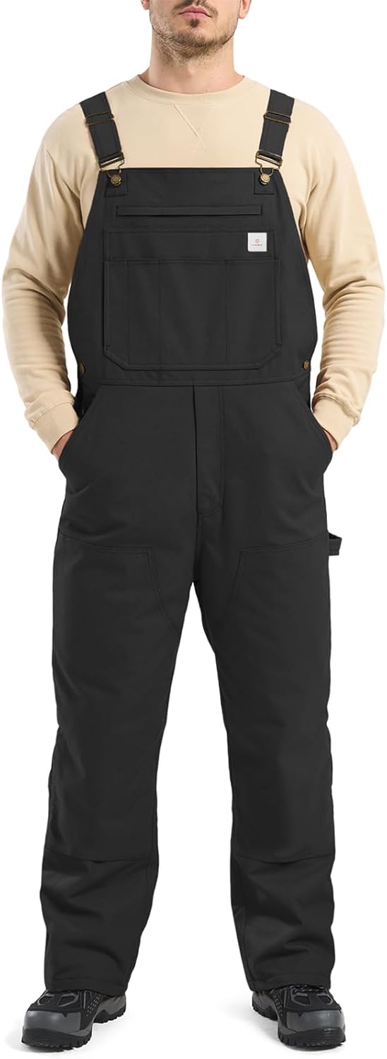 HISEA Insulated Bib Overalls for Men, Winter Water Resistant Duck Canvas Overall, Loose Fit Utility Workwear for Cold Weather