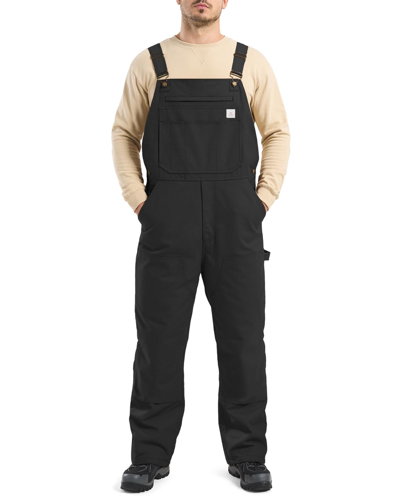 hisea insulated bib overalls for men, winter water resistant duck canvas overall, loose fit utility workwear for cold weather-l
