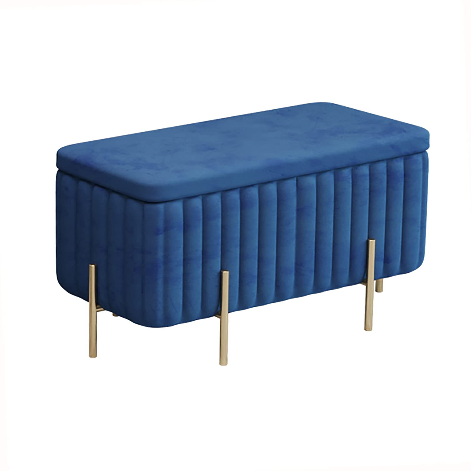 Banc ottoman de rangement en velours bleu marine avec pieds en métal chic