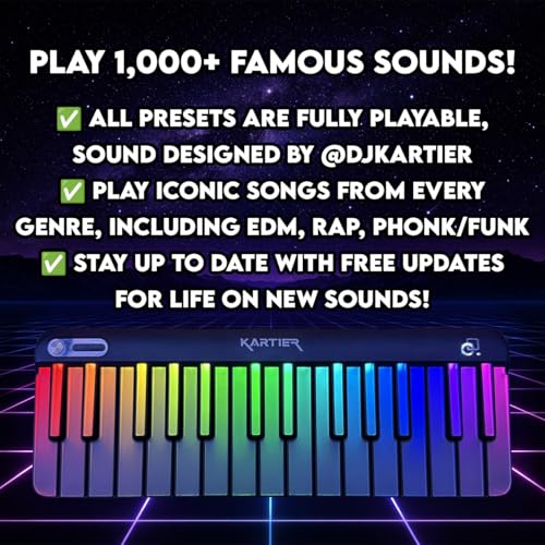 Image of Kartier Piano MIDI Keyboard, Includes 1,000+ Famous Sounds /Presets, LED Light-Up Keys, Bluetooth & Wired Connection, IOS /Android & Desktop App Included