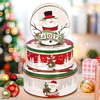 MKAKYES Weihnachtsdosen, 3 Stück Weihnachten Keksdose Metall, Plätzchendosen, Gebäckdose, Blechdosen Mit Deckel, Aufbewahrung Rund für Kekse und Süßigkeiten, Weihnachten Deko, 3 Größen