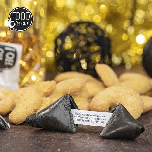 FOOD crew 12x Weihnachtsglückskekse Bad Santa – Glückskekse Weihnachten - Süßigkeiten Weihnachten - Gebäck Einzeln Verpackt mit deutschen Sprüchen - Vegan - Made in Germany