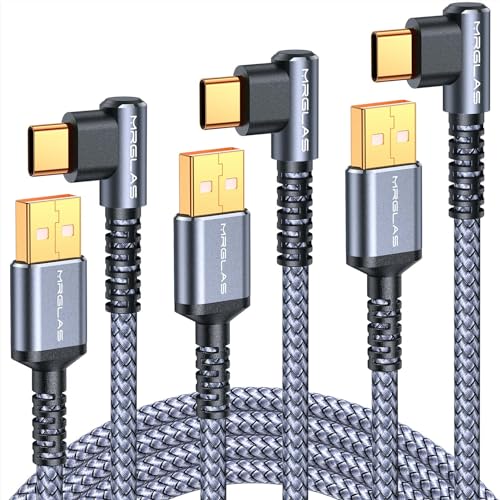 MRGLAS 3.2 A USB-C Charger Cable Pack – Versatile 4-Pack with Right Angle Design (10 FT, 6.6 FT, 3.3 FT, 1.6 FT) for Fast Charging i Phone 16/15, Samsung S10/S9, LG Smartphones – Durable Braided USB A to Type C Cords for Enhanced Performance and Compatibility
