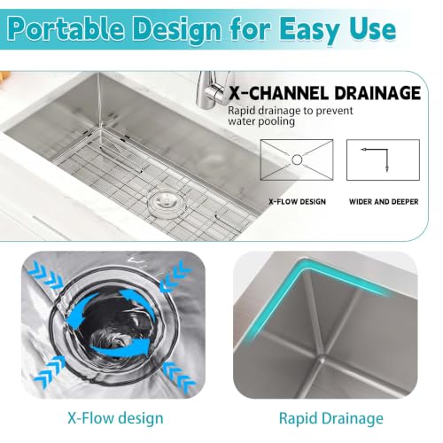 Affodwzun 304 Drop In Kitchen Sink With Faucet, Stainless Steel Single Bowl Workstation kitchen Sink With Faucet, Bottom Grid, Silicon Mat And Drain Assembly(Undermount sink,Silver gray, 16*18*9in) by Affodwzun - Used condition - Image 3