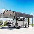 10x15FT Metal Carport,Heavy Duty Carport with Reinforced Frame and Galvanized Steel Roof, Outdoor Garage Shelter Shade Car Port for Pickup Trucks, Boats, Cars & Tractors, Farm Tools, Party, Gray