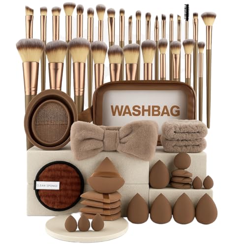 56-teiliges Make-up Pinselset mit Schwämmen Stirnband & Tasche Profi-Qualität