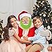 Q1nopo 3PCS Monster Cosplay with Furry Beard for Adults, Kids' Santa Hat with Beard, Monster Hat with Eyebrows for Christmas Party, Furry Green Costume