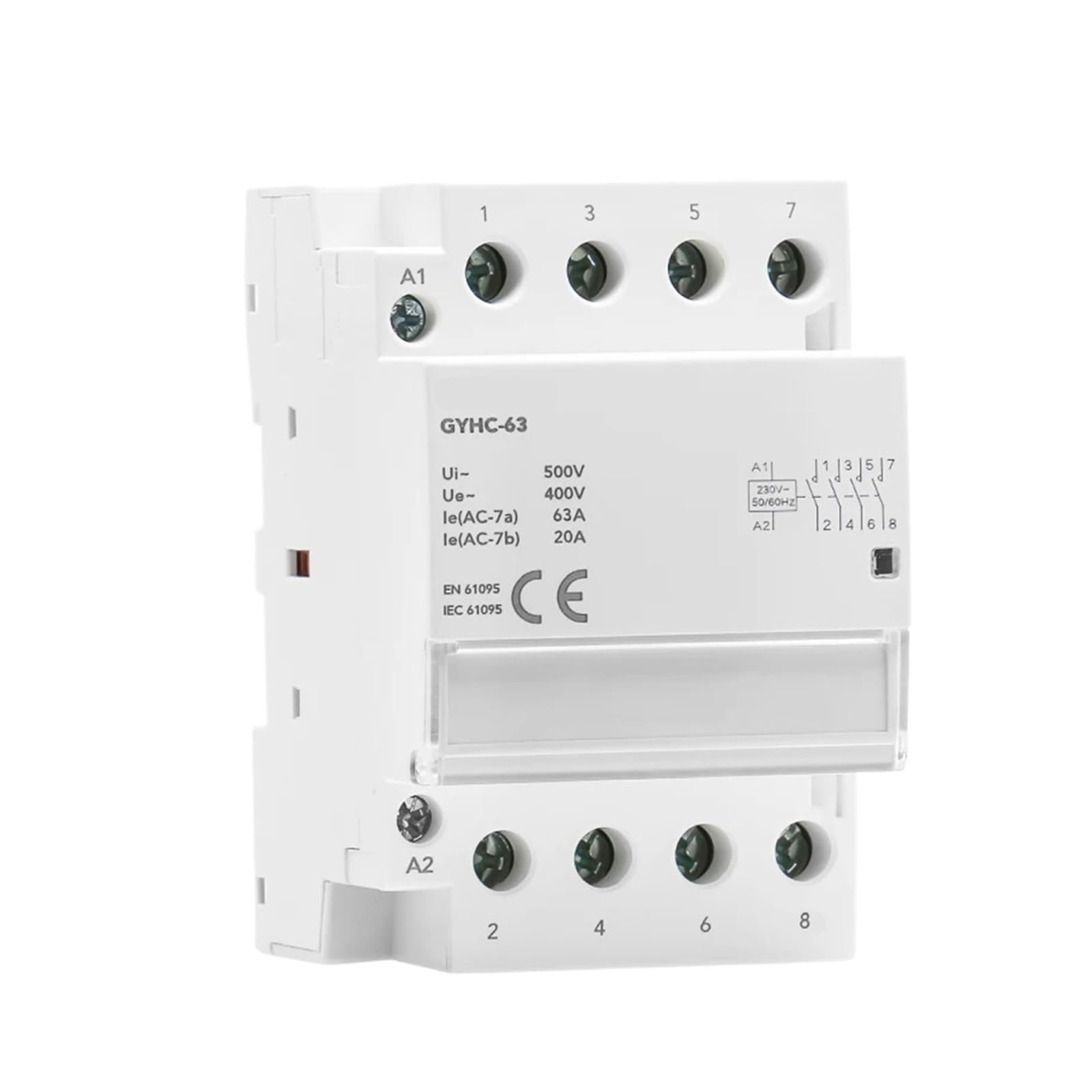 Modulares AC-Schütz 2P 4P 25A 63A 2NO oder 4NO 2NC2NO 220V/230V 50/60HZ DIN-Schiene Haushaltsschütztyp(2P 63A 2NO)