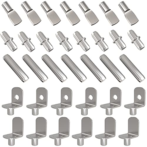 80 Pack Shelf pins, 5 Styles Glass Supports Furniture Cabinet Closet Bookcase Shelf Bracket-Style Pegs, with 1 Mini Plastic Storage Containers Box.