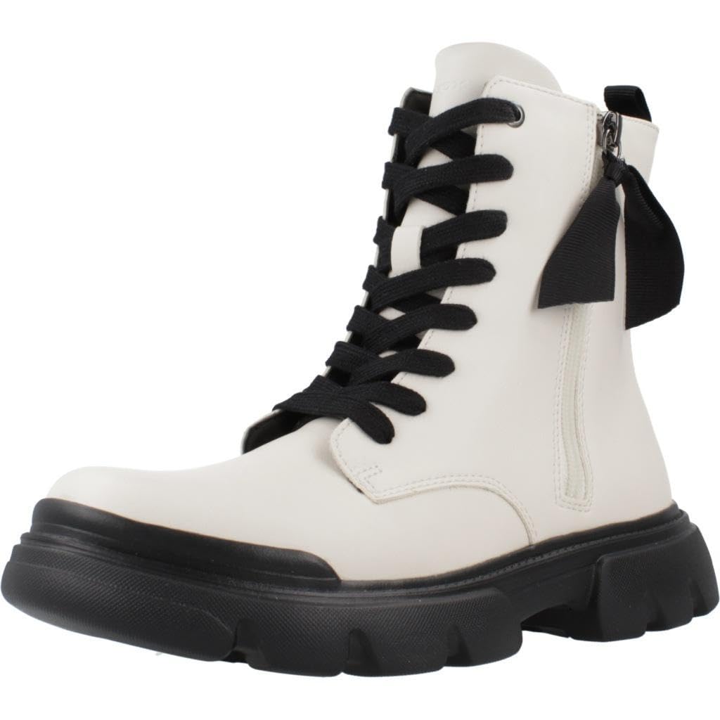 Geox J JUNETTE GIRL G, Ankle Boot, LT IVORY/BLACK,