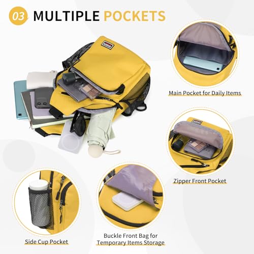 Image of Convertible Sling Bags for Women Men, Lightweight Crossbody Backpack Daypack Fit for 11 inch Tablet for Casual Travel Sport Hiking (Yellow)
