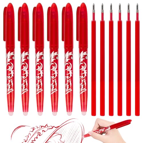 XCRPRT Lot de 6 stylos à bille effaçables à encre gel effaçables 0,5 mm avec 6 mines interchangeables pour fournitures scolaires et fournitures de bureau...