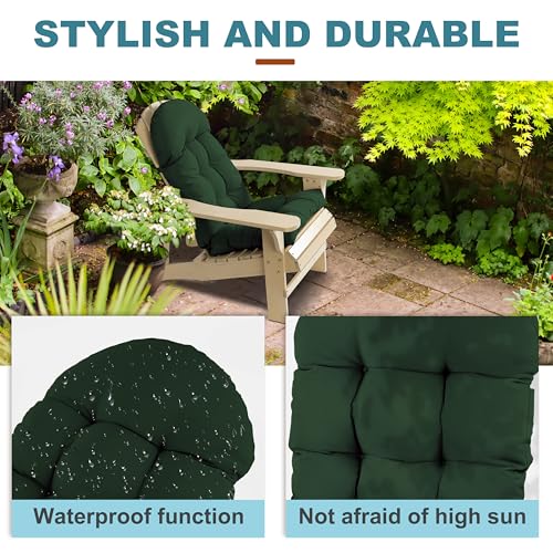Image of Adirondack Chair Cushion, Rocking Chair Cushion 44x19.4x4 inch, High Back Patio Cushions of Upper and Lower with Ties, Sunscreen and Fade-Resistant (Dark Green, 1)