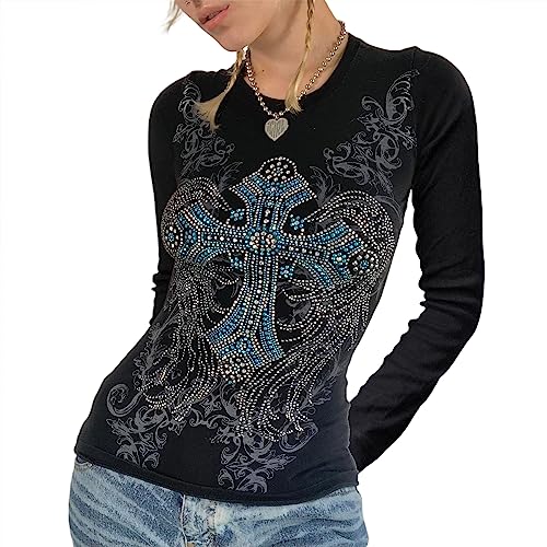 Image of Grunge Clothes for Women Y2K Tops Long Sleeve Fairy Grunge Aesthetic Shirts Teen Girls Vintage Graphic Tees Fall
