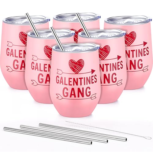 Willinglong 6 Pcs Galentine's Day Gifts 12 oz Galentines Gang Tumbler Cups Stainless Steel Mug Tumbler Bulk for Women Valentines Friends Female Sister Ladies Celebration Party Supplies
