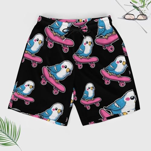 Parakeet Bird Skater Skateboard Beach Shorts for Men Swim Trunks Quick Dry Swim Shorts with Compression Liner Pocket3