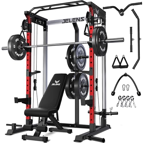Image of JELENS C21 Power Cage, 2000LBS Multi-Function Power Rack with Independent Dual Pulley System, All-in-One Squat Rack for Cable Crossover, Home Gym Workout Machine
