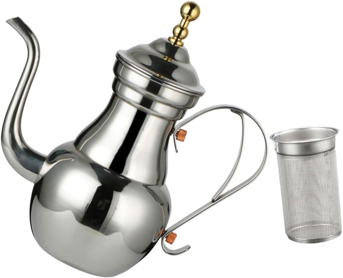 Stainless Steel Multi Function Coffee Pot with Filter Mesh Middle East Decorative Design High Temperature Resistant Tea Kettle for Home Brewing and Serving