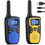 Walkie Talkies for Adults Long Range-Wishouse Handheld 2 Way Radios Rechargeable,Hiking Accessories Camping Gear Gift for Kids with Lamp,SOS Siren,NOAA Weather Alert,Easy to Use (Blue Yellow 2 Pack)