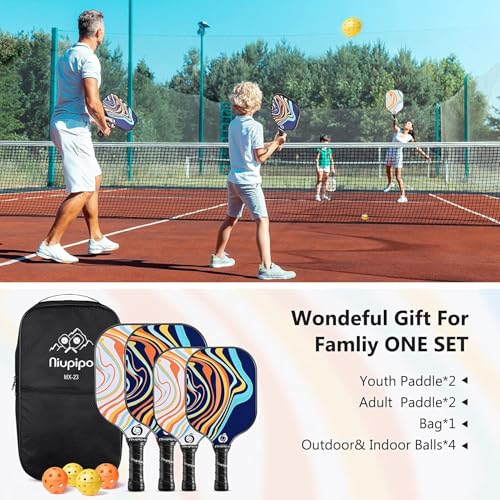 Image of niupipo Pickleball Paddles Set of 2 or 4, USAPA Approved Fiberglass Pickleball Paddle Set with Balls and Bag, Polypropylene Honeycomb Core, Lightweight Pickleball Paddles for Beginners Men Women